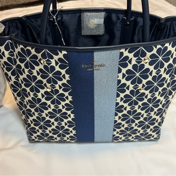 Kate Spade Flower Jacquard Stripe Everything Medium Tote blue and navy - Picture 13 of 15